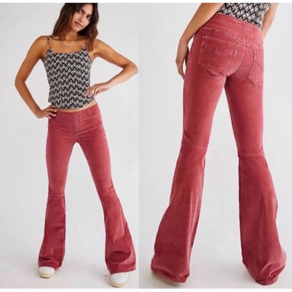 We The Free Pant Women's Size 28 Pull On Rusty Rose Corduroy Flare